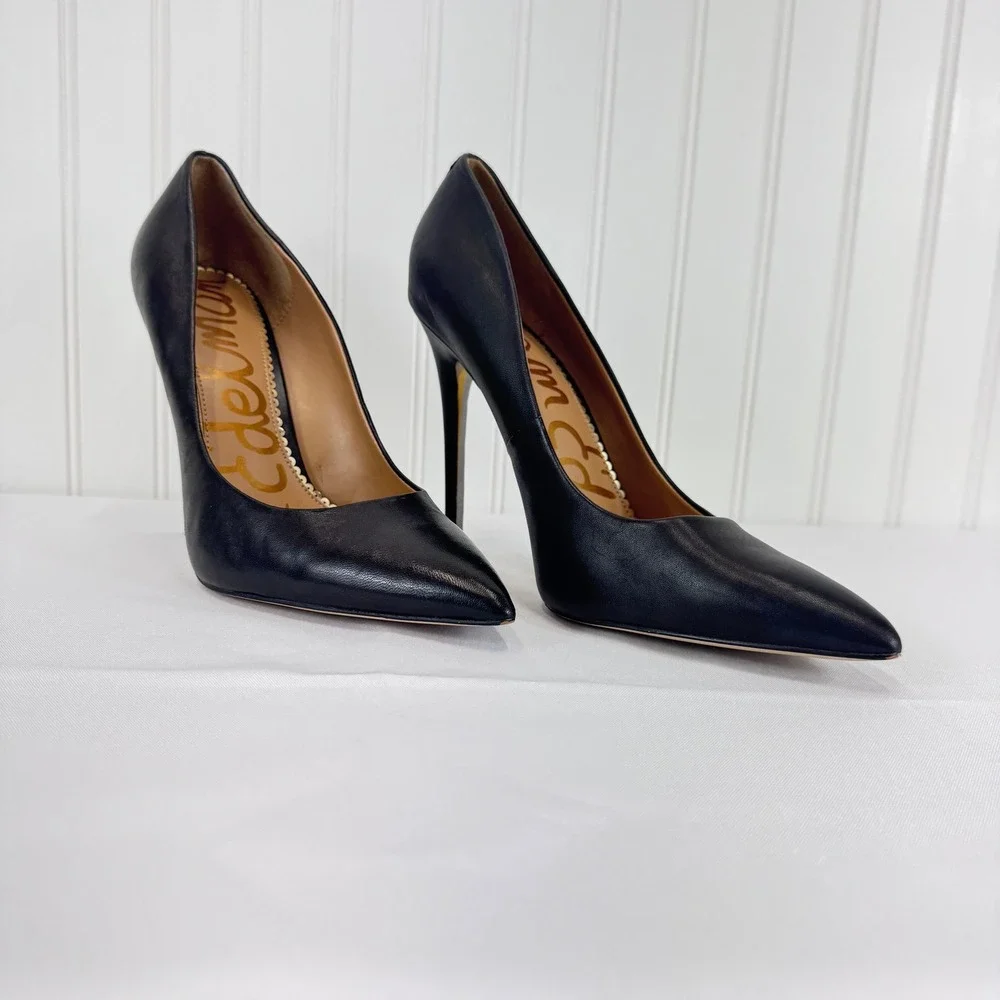 Sam Edelman Black Leather Pointed Toe Stiletto Heels
